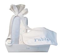 Regalos Originales para Bebés Recién Nacidos | Babero bordado con interior plastificado (Babero + 2 Muselinas | Azul) | BebeDeParis