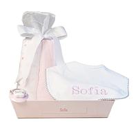 Regalos Originales para Bebés Recién Nacidos | Babero bordado con interior plastificado (Babero + 2 Muselinas | Rosa) | BebeDeParis