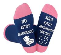 Regalos Originales para Mujer, Calcetines Divertidos “NO ESTOY DURMIENDO, SÓLO ESTOY DESCANSANDO LOS OJOS”, Calcetines Antideslizantes Algodon, Idea de Regalo para Navidad Cumpleaños Amigo Invisible