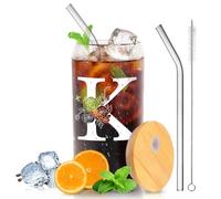 Regalos originales para mujer, regalo mujer, regalos personalizados: Taza de café helado con inicial y tapa, regalo de cumpleaños para novia, madre, hermana, amiga, Navidad, San Valentín (K)