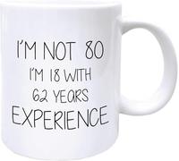 Regalos para 80 años, 80 años, divertidos, 18 años con 62 años de experiencia, tazas de café novedosas, taza de té de cerámica con impresión de doble cara para mamá, papá, amigo, esposa, esposo, regal