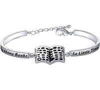 Regalos para amantes de los libros, tantos libros tan poco tiempo, pulsera con dije de libro para amantes de la lectura, joyería para gusanos de biblioteca, regalo para bibliotecarios, S, Cobre