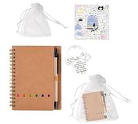 Regalos para compañeros de trabajo - Set de despedida 4 piezas con cuaderno A5 cuero marrón + llavero acero + tarjetas inspiradoras + carta blanca 17x23 cm para graduación y ocasiones especi