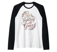 Regalos para el Cuidado del cáncer de Mama Fighting with Grace Camiseta Manga Raglan