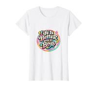 Regalos para el día de la Madre Life Is Better with My Boys Boy Mom Camiseta gráfica económica, Mujer, Blanco, S