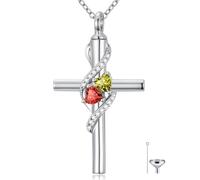 Regalos para el día de la madre para mamá, collar de urna de cruz chapado en oro blanco de 18 quilates para cenizas, piedra natal de 12 meses, urna de cremación, recuerdo conmemorativo, joyería