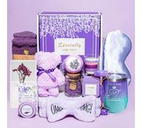Regalos para el día de la madre para mamá, regalos de cumpleaños para mujeres, cesta de regalo para ella, juego de regalo relajante de lavanda morada, paquete de cuidado personal, ideas de regalo