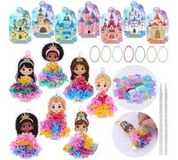 Regalos para el día de San Valentín para niñas, intercambio escolar, 28 piezas de arte de princesa Poke con tarjetas de castillo, cintas y herramientas, juego de manualidades de San Valentín sin