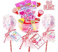 Regalos para el día de San Valentín para niños, paquete de 24 piezas de papelería gigante en forma de piruleta con tarjetas de San Valentín, lápices, pegatinas, borradores y sacapuntas para