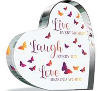 Regalos para el hogar para amigos y familiares - Live Laugh Love - Placa de acrílico con forma de corazón, regalo para amigos, 100 mm x 100 mm, regalo para la familia, mejor mejor amiga