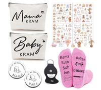 Regalos para embarazadas - Set de regalo para embarazadas y padres con bolsa de mamá y bebé, moneda de decisión, calcetines antideslizantes y pegatinas, crema, large, Regalos para embarazadas