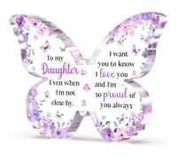 Regalos para hija de mamá papá, placa acrílica única de mariposa morada, decoración de escritorio, el mejor regalo para hija, adulto, cumpleaños, graduación, Navidad, San Valentín, 5 x 3.75 x 0.4