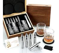 Regalos para hombres, Día del Padre, aniversario, cumpleaños, ideas para papá, él, marido, novio, juego de piedras de whisky de acero inoxidable y vasos de whisky, regalos únicos de whisky bourbon