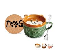 Regalos para las mujeres su lindo perro Kawaii tazas de café con tapas, regalos de cumpleaños de Navidad para las niñas amigo de los animales de café de cerámica taza de té de postre platillo Set