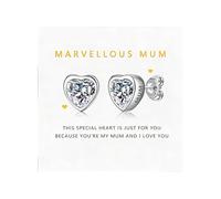 Regalos para mamá, amigas, hermanas, aretes de tuerca de corazón de plata con circonita cúbica brillante, hipoalergénicos, pequeños aretes para mujeres, mujeres, madres, cumpleaños, Navidad, día de la