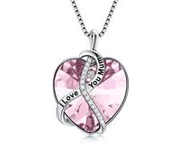 Regalos para mamá, collares de cumpleaños para madre, joyería de regalo de plata de ley, collar de corazón con texto en inglés "I Love You Mum", Cristal, Cristales
