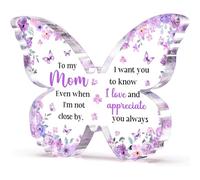 Regalos para mamá de hija e hijo, placa acrílica única de mariposa morada, decoración de escritorio, ideas de regalo para madre en cumpleaños, Navidad, Día de la Madre, 5 x 3.75 x 0.4 pulgadas