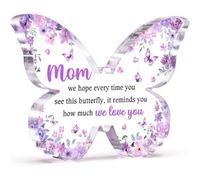 Regalos para mamá de hija e hijo, placa acrílica única de mariposa morada, decoración de escritorio, ideas de regalo para madre en cumpleaños, Navidad, Día de la Madre, 5 x 3.75 x 0.4 pulgadas
