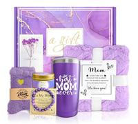 Regalos para mamá, Día de la Madre, regalos para mamá de hijas, cesta de regalo relajante de lavanda con paquete de cuidado de manta de franela de lujo, regalo único de cuidado personal para