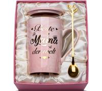 Regalos para mamá, regalo de cumpleaños para mamá - Mejor Mam-a del mundo Taza, Idea Mam-a Regalo 400 ml Rosa Mármol Taza de Cerámica Madre Taza con Impresión Dorada con Tapa Cuchara, Caja de Regalo