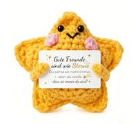 Regalos para mujeres estrella de ganchillo a mano, regalo de amistad con texto "Gute Freunde sind wie Sterne" - Kleine Glücksbringer & Mutmacher für Fernbeziehung, Abschied Kollegin, Geburtstag - 8cm