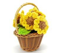 Regalos para mujeres Flores de ganchillo - Regalo de cumpleaños para familias, niños, amigos, ramo de girasol hecho a mano, cesta de buena recuperación, planta artificial, sala de estar, oficina,