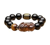 Regalos para mujeres, Pulsera de seis palabras de obsidiana negra natural Pixiu/Piyao con piedras preciosas, energía, ojo de tigre, ajustable, pulsera de protección de riqueza, 3,14 mm(3-12MM)