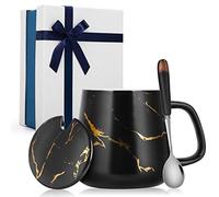 Regalos para mujeres, Regalos de cumpleaños para mujeres, Taza de café de cerámica jaspeada con tapa, Taza de café de cerámica y cuchara, Navidad, San Valentín, Día de la Madre, 12 oz/350 ml