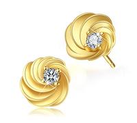 ✦Regalos para Navidad✦Pendientes de plata de ley 925 chapados en oro de 18 quilates con circonita cúbica hueca y corazón y espiral, para mujeres y niñas