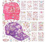 Regalos para niñas, 2 unidades de gorra de béisbol ajustable, gorra de béisbol ajustable para niñas con 12 hojas de pegatinas de piedras brillantes, gorra personalizada para niñas, Rosa., 3 Meses