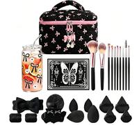 Regalos para niñas adolescentes 12 13 14 15 16 17 18 años, regalo de cumpleaños para niñas, vaso de cristal con pajita y tapa, pincel de maquillaje, bolsa de cosméticos, calcetines, cinta para el pelo