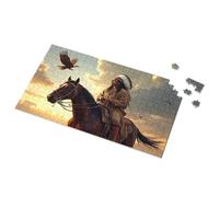 Regalos para niñas de 5 años, guerrero nativo americano a caballo al atardecer, rompecabezas de imagen Spot It para niños (300 piezas)