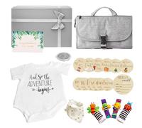Regalos para nueva mamá y regalos de baby shower para futura mamá, regalos de revelación de género, cambiador de pañales esenciales para recién nacidos y tarjetas mensuales de recuerdo para bebé