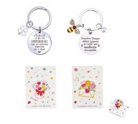 Regalos para profesores 2 llaveros con tarjetas de agradecimiento 6x3cm y 9.8x13.6cm diseño abeja y flor despedida colegio universidad día del maestro