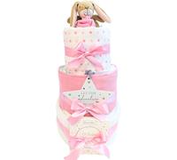 Regalos para recién nacidos, juego de regalo de 3 niveles, cesta de regalo para baby showers y regalos para nuevos padres, adivina cuánto te amo (niña)