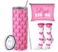 Regalos para sobrevivientes del cáncer de mama, vaso de concienciación sobre el cáncer de mama grabado con Hope Strength Cure, regalo inspirador, bolsa de cosméticos, bolsa de maquillaje y calcetines