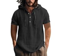 Regalos para veterinarios New Europe and The States Cotton and Linen Shirt Hooded Sweater Short Sleeved Hooded Spring and Summer Casual Men's Beach T Shirt Tube Tops, Negro , XXL