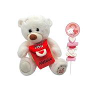 Regalos Personalizados con Nombre y Tarjeta con tu Mensaje | Peluche Personalizado Osito Grande Mensajero Aniversario Parejas y San Valentín | Regalo Mujer y Hombre (35 CM)