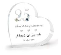 Regalos personalizados para aniversario de boda de plata para él, su marido y esposa, regalo para parejas para 25 aniversario, placa acrílica con forma de corazón decorativa