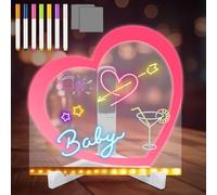 Regalos personalizados para mujeres corazón neón DIY tablero de mensajes con luces LED, pizarra acrílica transparente incluye 7 bolígrafos de neón, pizarra de notas borrable, regalo creativo para