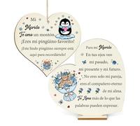 Regalos Pingüino Mamá Madrina Tía Cumpleaños Día Madre Cartel de Madera Adorno Juego de 2 Piezas Papá Abuelo Padre Placas de Corazón Hombres Mujeres Esposa Esposo Navidad Maestro Presentes (Marido)