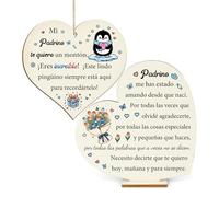 Regalos Pingüino Mamá Madrina Tía Cumpleaños Día Madre Cartel de Madera Adorno Juego de 2 Piezas Papá Abuelo Padre Placas de Corazón Hombres Mujeres Esposa Esposo Navidad Maestro Presentes (Padrino)