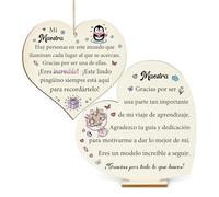 Regalos Pingüino Mamá Madrina Tía Cumpleaños Día Madre Cartel de Madera Adorno Juego de 2 Piezas Papá Abuelo Padre Placas de Corazón Hombres Mujeres Esposa Esposo Navidad Maestro Presentes (Maestra)