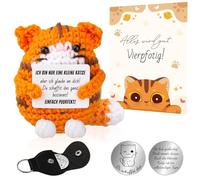 Regalos positivos Gato de ganchillo, gato positivo con tarjeta de motivación, llavero con tarjeta de motivación, muñeco de punto hecho a mano, amuleto de la suerte, regalos para amigos y colegas