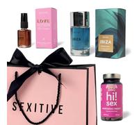 Regalos Sexys By Sexitive: “DESIRE” Gift bag para compartir con tu pareja, cargado de deseo con un perfume unisex Ibiza, un Love Potion de chocolate y un Hi Sex de pills afrodisíacas