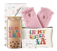 Regalos únicos de cumpleaños de hermanas, caja de regalo para hermanas con vaso de vidrio de 16 onzas, ideas de regalo de Navidad para hermana mayor