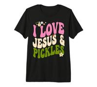 Regalos Vegetarianos Retro Hippie Groovy I Love Pickles & Jesus Camiseta Premium
