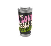 Regalos vegetarianos retro hippie Groovy I Love Pickles & Jesus Vaso térmico de acero inoxidable de doble pared