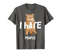 Regalos Vintage para los Amantes de los Gatos, Divertido I Hate People Cat Camiseta, Hombre, Asfalto, L