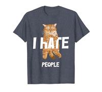 Regalos Vintage para los Amantes de los Gatos, Divertido I Hate People Cat Camiseta, Hombre, Azul Jaspeado, 3XL